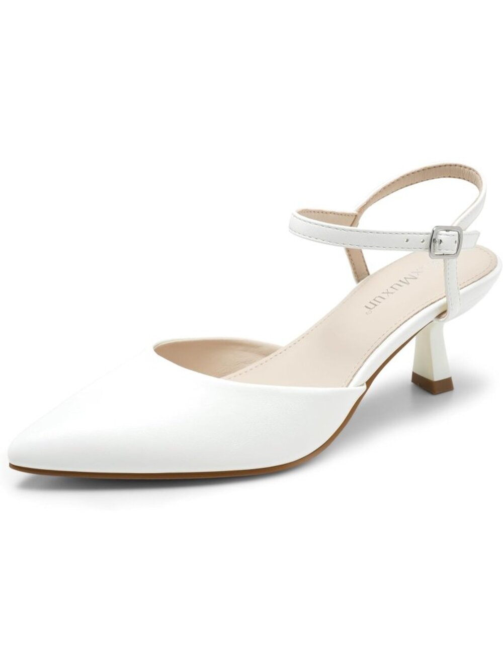 Women's White Kitten Heels 2.7 Inch Pointed Toe Pumps Shoes Party Dress Shoes